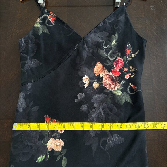 All Saints Melody Nancy Midi Dress Silk Blend Floral Sz 6 Cocktail Edgy Goth - Picture 11 of 13